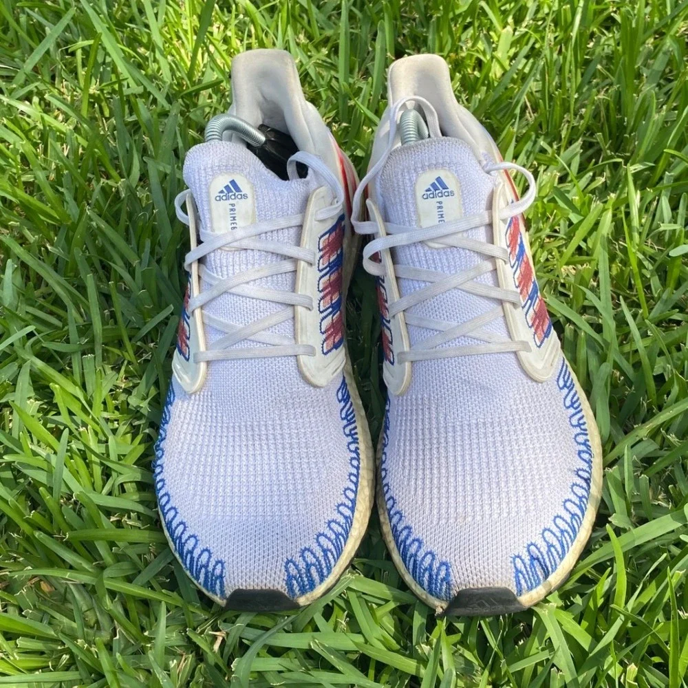 Adidas Ultraboost 20 Primeblue White Blue Red Mens Running Shoes EG0712 Sz 10.5